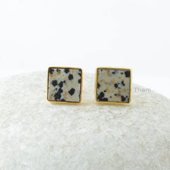 Dalmation Jasper Silver Earrings - 925 Silver - 9mm Flat Square - Rose Gold Studs - Birthstone Jewelry - Gift For Girl - Jewelry for Date