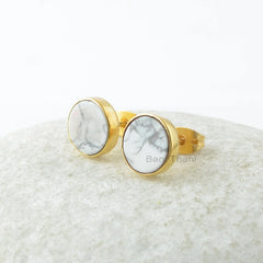 White Howlite Stud Earring - Gemstone Studs - Sterling Silver - 9mm Round -Jewelry Manufacturer - Jewelry For Teacher - Gift For Young Lady