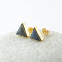 Labradorite Stud Earrings - 10x10mm Triangle - Solid Silver - Gold Plated Studs - High Quality Jewelry - Gift For Niece - Jewelry For Girls