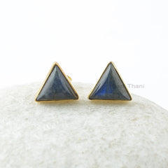 Labradorite Stud Earrings - 10x10mm Triangle - Solid Silver - Gold Plated Studs - High Quality Jewelry - Gift For Niece - Jewelry For Girls