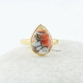 Oyster Copper Ring, Oyster 10x14mm Pear Gemstone Ring, 925 Sterling Silver Gold Plated Ring, Gift For Bride, Antique Oyster Ring, Boho Ring