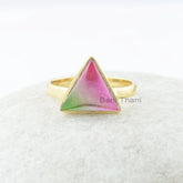 Triangle Bio Tourmaline Doublet Quartz 11mm Gemstone Ring - 925 Sterling Silver Gold Plated Ring - Gift for Her - Statement Ring for Women