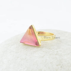 Triangle Tourmaline Ring, Bio Tourmaline Doublet Quartz 11x11mm Silver Gemstone Ring, Triangle Gemstone Ring, Gold Plated Ring, Wedding Gift