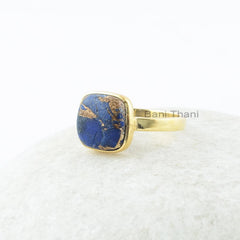 Copper Lapis Lazuli Ring - Handcrafted Ring - Pure Silver - 10x10mm Cushion - Dainty Jewelry - Gift For Lover - Jewelry For Grand Daughter