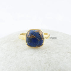 Copper Lapis Lazuli Ring - Handcrafted Ring - Pure Silver - 10x10mm Cushion - Dainty Jewelry - Gift For Lover - Jewelry For Grand Daughter