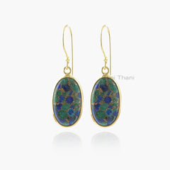 Azurite Earrings-Azurite 12x20mm Oval Gemstone Dangle Earrings-Silver Earrings-Long Drop Earrings-Gold Plated Earrings