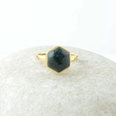 Moss Agate Ring - Gold Plated Ring - 925 Solid Silver - 10mm Hexagon - Gemstone Jewelry - Gift for Her - Jewelry for Lover - Womens Jewelry