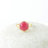 Hot Pink Chalcedony Hexagon Gemstone Ring - Gold Plated Ring - 925 Sterling Silver Ring - Gift for Mothers - Handmade Jewelry for Bridesmaid