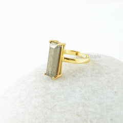 Pyrite Ring - Solid Silver - Handmade Ring - 6x18mm Rectangle - Gold Plated Ring - Trendy Jewelry - Jewelry for Strength - Gift for Sister