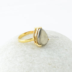 Pyrite Silver Ring, Pyrite 12x16mm Pear Gemstone Prong Set Ring, Pyrite Ring, Silver Ring, Gold Plated Ring, Engagement Gift For Women