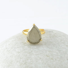 Pyrite Silver Ring, Pyrite 12x16mm Pear Gemstone Prong Set Ring, Pyrite Ring, Silver Ring, Gold Plated Ring, Engagement Gift For Women