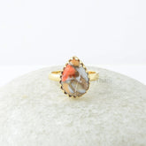 Copper Oyster Pear Gemstone Ring - Zig Zag Bezel Ring - Solid 925 Sterling Silver Gold Plated Boho Ring - Christmas Gift Ring - Gift for Her