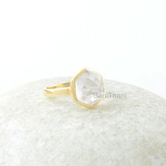 Crystal Quartz Ring - 925 Silver - Handmade Ring - Faceted Hexagon - Gold Plated - Healing Jewelry - Jewelry For Niece - Gift For Ladies