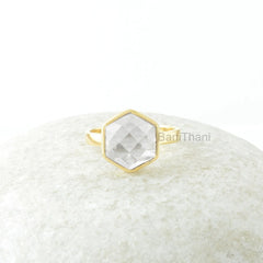 Crystal Quartz Ring - 925 Silver - Handmade Ring - Faceted Hexagon - Gold Plated - Healing Jewelry - Jewelry For Niece - Gift For Ladies