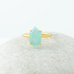 Aqua Chalcedony Ring, Aqua Chalcedony 8x15mm Hexagon Gemstone Prong Set Ring, Gold Plated Ring, Chalcedony Ring, Silver Ring, Gift For Mom