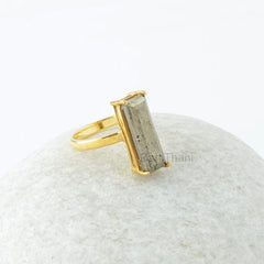Pyrite Ring - Solid Silver - Handmade Ring - 6x18mm Rectangle - Gold Plated Ring - Trendy Jewelry - Jewelry for Strength - Gift for Sister