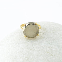 Pyrite Silver Ring, Pyrite 15mm Round Gemstone Prong Set Ring, Silver Ring, Pyrite Ring, 18k Gold Plated Ring, Engagement Gift For Bride