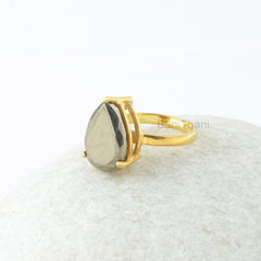 Pyrite Silver Ring, Pyrite 12x16mm Pear Gemstone Prong Set Ring, Pyrite Ring, Silver Ring, Gold Plated Ring, Engagement Gift For Women