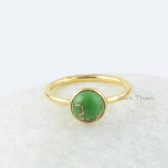 Green Copper Turquoise Gemstone Silver Ring - 18k Gold Plated Birthday Gift For Her - Handmade Bezel Ring - Stacking Ring - Gift for Mother