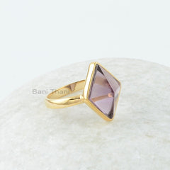 Amethyst Quartz Gemstone Ring - Gold Plated Gemstone Ring - Solid 925 Silver Rings For Women - Handmade Jewelry for Wedding - Gift for Her