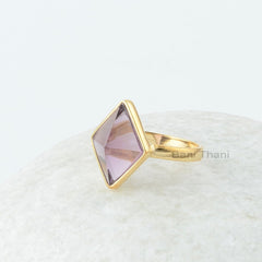 Amethyst Quartz Gemstone Ring - Gold Plated Gemstone Ring - Solid 925 Silver Rings For Women - Handmade Jewelry for Wedding - Gift for Her