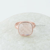 12mm Morganite Quartz Ring, Morganite Quartz Cut Cushion Gemstone Ring, Rose Gold Plated Ring, Gemstone Silver Ring, Morganite Ring