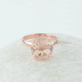 Morganite Silver Ring, Morganite Quartz Faceted Cut 12mm Round Gemstone Ring, Rose Gold Plated Ring, Gemstone Silver Rings For Women