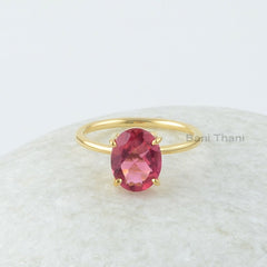 Pink Tourmaline Quartz Ring, Pink Tourmaline 8x10 mm Oval Shape Gemstone Silver Ring, 18k Gold Plated Ring, Bridal Ring, Gift for her