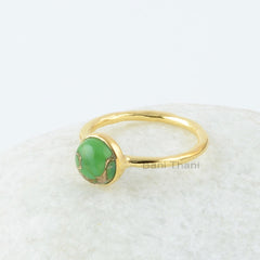 Green Copper Turquoise Gemstone Silver Ring - 18k Gold Plated Birthday Gift For Her - Handmade Bezel Ring - Stacking Ring - Gift for Mother