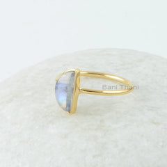 Rainbow Moonstone Ring - 5x10mm Half Moon Shape Ring - Gemstone Ring - Gold Plated Ring - Wholesale Ring - 925 Silver Ring - Ring for Womens