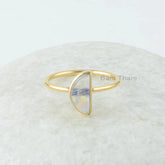 Rainbow Moonstone Ring - 5x10mm Half Moon Shape Ring - Gemstone Ring - Gold Plated Ring - Wholesale Ring - 925 Silver Ring - Ring for Womens