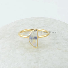 Rainbow Moonstone Ring - 5x10mm Half Moon Shape Ring - Gemstone Ring - Gold Plated Ring - Wholesale Ring - 925 Silver Ring - Ring for Womens