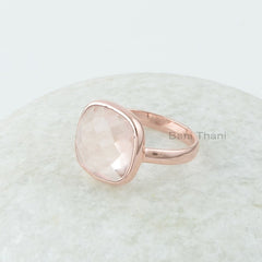 12mm Morganite Quartz Ring, Morganite Quartz Cut Cushion Gemstone Ring, Rose Gold Plated Ring, Gemstone Silver Ring, Morganite Ring
