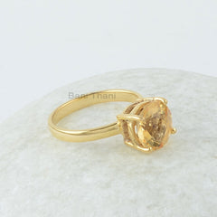 Natural Citrine Ring - 10mm Round Gemstone - Solid Silver - Gold Plated Ring - Personalized Jewelry - Gift for Ladies - Jewelry for Teachers