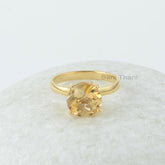 Natural Citrine Ring - 10mm Round Gemstone - Solid Silver - Gold Plated Ring - Personalized Jewelry - Gift for Ladies - Jewelry for Teachers