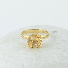 Natural Citrine Ring - 10mm Round Gemstone - Solid Silver - Gold Plated Ring - Personalized Jewelry - Gift for Ladies - Jewelry for Teachers