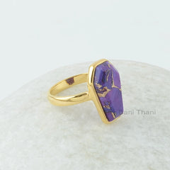 Purple Copper Turquoise Ring - Coffin Handcrafted Ring - Pure Silver - Natural Stone Jewelry - Gift For Graduate - Jewelry For Designer