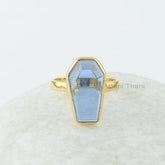 Coffin Ring, Sapphire Quartz 10x17 mm Coffin Shape Gemstone Silver Ring, 18k Gold Plated Ring, 925 Silver Bezel Ring, Coffin Gemstone Ring
