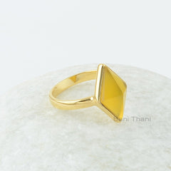 Yellow Chalcedony Gemstone Silver Ring - Gold Plated Ring for Women - 925 Sterling Silver Handmade Ring - Gift for Summer - Ring for Student