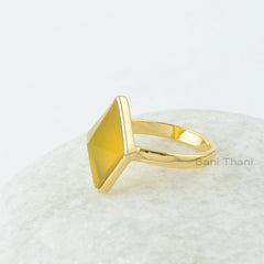 Yellow Chalcedony Gemstone Silver Ring - Gold Plated Ring for Women - 925 Sterling Silver Handmade Ring - Gift for Summer - Ring for Student