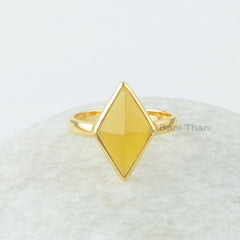 Yellow Chalcedony Gemstone Silver Ring - Gold Plated Ring for Women - 925 Sterling Silver Handmade Ring - Gift for Summer - Ring for Student