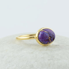 Purple Turquoise Ring - Sterling Silver - Oval Gemstone Ring - Gold Plated Ring - Statement Jewelry - Jewelry For Writer - Gift For Lady