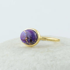 Purple Turquoise Ring - Sterling Silver - Oval Gemstone Ring - Gold Plated Ring - Statement Jewelry - Jewelry For Writer - Gift For Lady