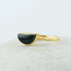 Bloodstone Ring - Sterling Silver - Bloodstone Half Moon Gemstone Ring- Gold Plated - Fashion Jewelry - Gift For Student - Jewelry For Lover