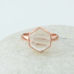 Morganite Ring - 10mm Hexagon Shape Gemstone - Handmade Ring - 925 Silver - Modern Jewelry - Gift for Young Girls - Jewelry for The Brides