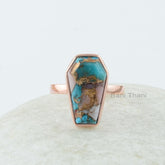 Pink Opal Copper Turquoise Ring - Gemstone Ring - Sterling Silver - 10x17 mm Coffin - Fashion Jewelry - Gift For Student - Jewelry For Lover