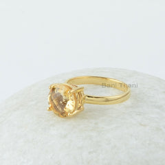 Natural Citrine Ring - 10mm Round Gemstone - Solid Silver - Gold Plated Ring - Personalized Jewelry - Gift for Ladies - Jewelry for Teachers