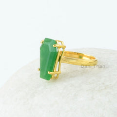 Coffin Ring, Green Aventurine 10x17mm Coffin Shape Gemstone Ring, 18k Gold Plated Prong Ring, 925 Sterling Silver Ring, Coffin Gemstone Ring