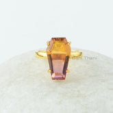 Bi-Color Tourmaline Quartz Ring - Pure Silver - Handmade Ring - 10x17mm Coffin Ring - Jewelry Manufacturer - Jewelry for Yoga - Wedding Gift