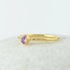 Pink Sapphire Ring, Natural Tiny Pink Sapphire 3x4mm Oval Gemstone Ring, Minimalist Rings, Gold Plated Sapphire Rings